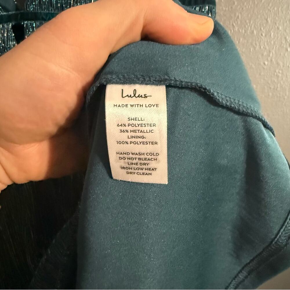 Lulu's NWT Smokeshow Teal Metallic Mini Dress Size M - Picture 6 of 8